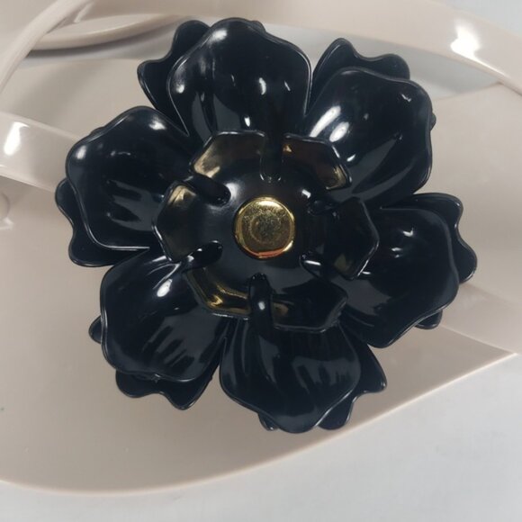 NEW MELISSA HARMONIC BLACK FLOWER BEIGE JELLY FLIP FLOP THONG SANDALS WOMEN'S 7 - Picture 9 of 15